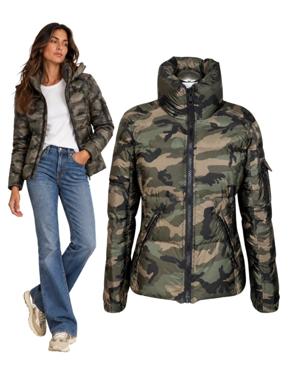 $395 SAM. Freestyle Camo Down Puffer Jacket Green Sz M